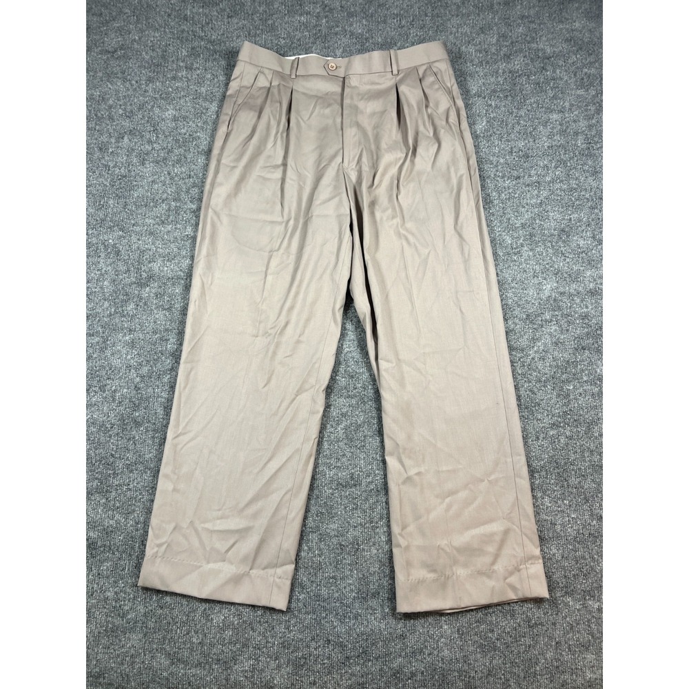 Pronti Dress Pants Mens 36 Beige Pleated High Rise Zip Fly Straight Leg Business